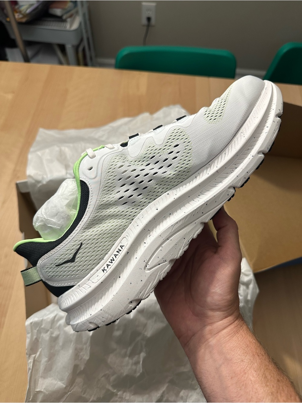 Hoka M Kawana 2 Running Sneakers in White & Lime Green - Picture 3 of 6